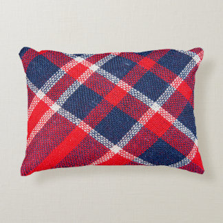 Red-blue chequered woollen texture. accent pillow