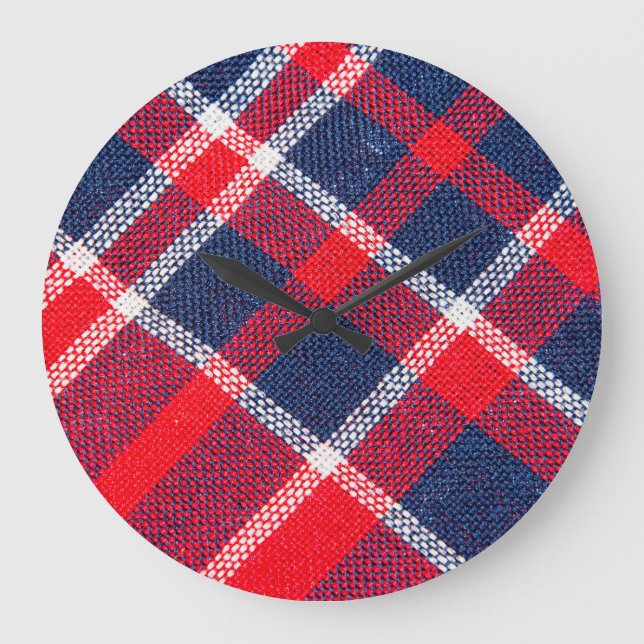 Red-blue chequered woollen texture. large clock (Front)