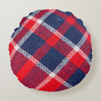 Red-blue chequered woollen texture. round pillow