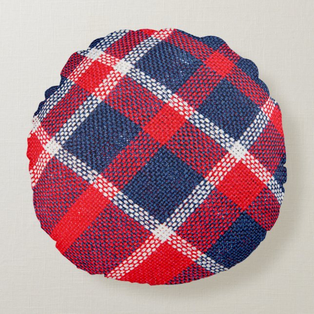 Red-blue chequered woollen texture. round pillow (Front)