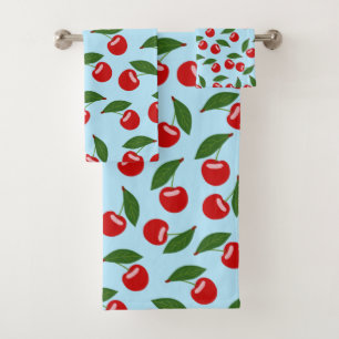 Red Blue Cherry Design Bath Towel Set