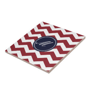 Red & Blue Chevron with Monogram Tiles