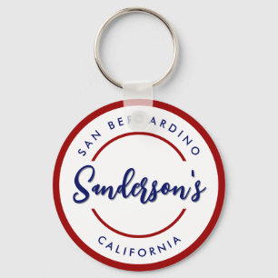 Red Blue City Town Place Location Name Circle Keychain
