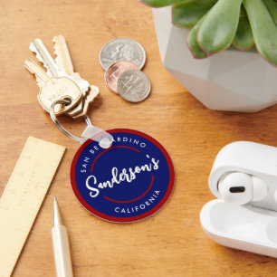 Red Blue City Town Place Location Name Circle  Keychain