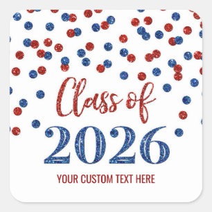 Red Blue Confetti Graduation 2026 Square Sticker