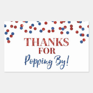 Red Blue Confetti Thanks for Popping By Sticker