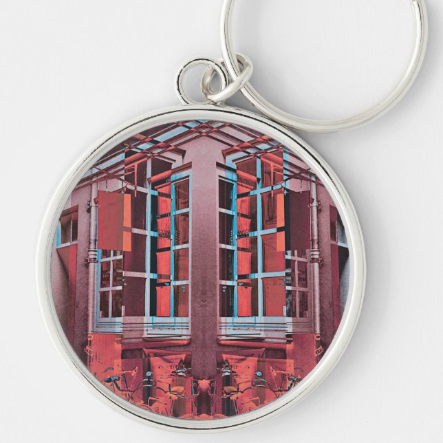 Red blue Copenhagen windows reflection digital art Keychain (Front)