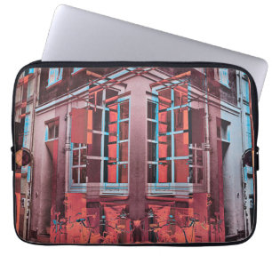 Red blue Copenhagen windows reflection digital art Laptop Sleeve