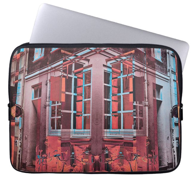 Red blue Copenhagen windows reflection digital art Laptop Sleeve (Front)