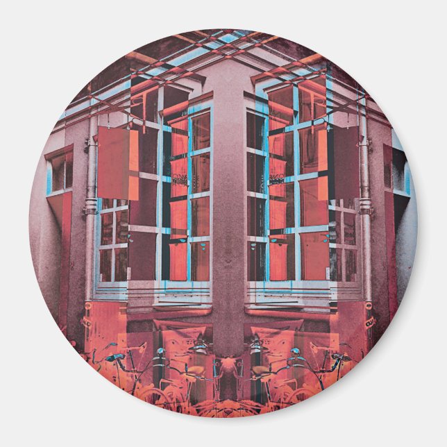 Red blue Copenhagen windows reflection digital art Magnet (Front)