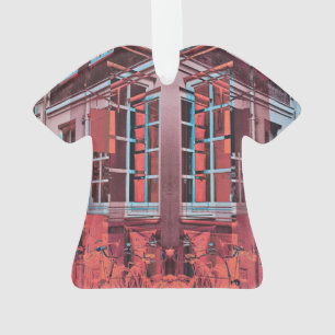 Red blue Copenhagen windows reflection digital art Ornament