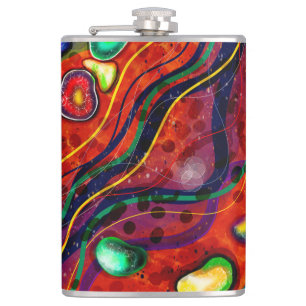 Red, Blue, Copper, Green, Purple Abstract Modern Hip Flask