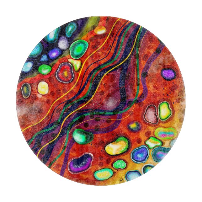 Red, Blue, Copper, Purple, Green Abstract  Cutting Board (Front)