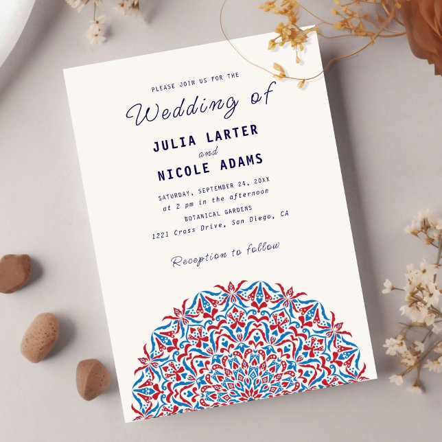 Red & Blue Coral Reef Marble Stone Mandala Wedding Invitation (Creator Uploaded)