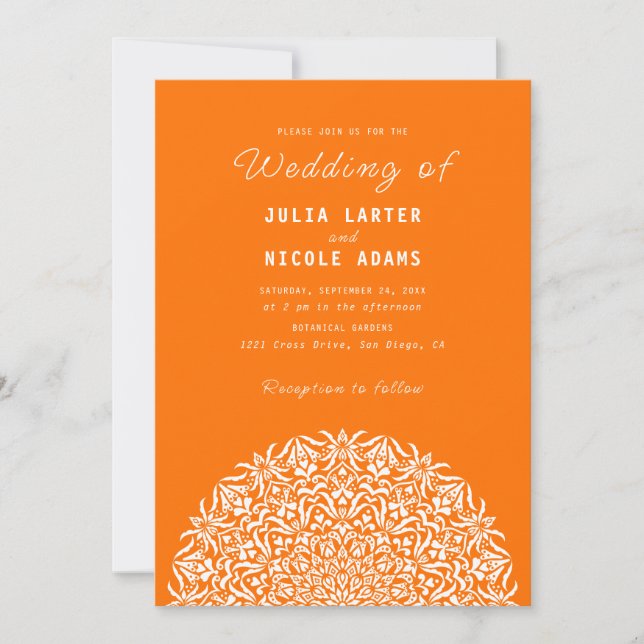 Red & Blue Coral Reef Marble Stone Mandala Wedding Invitation (Front)