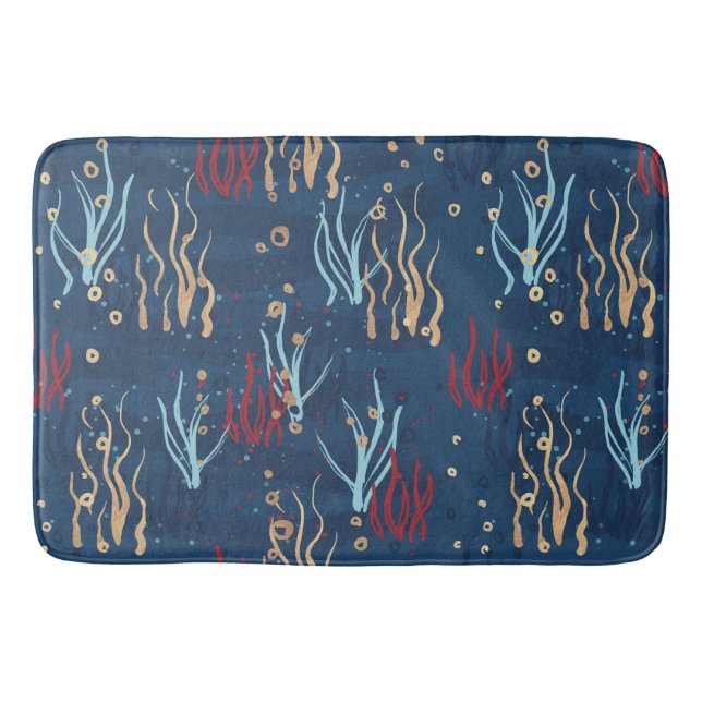 RED BLUE CREAM AQUATIC PLANTS BATH MAT (Front)