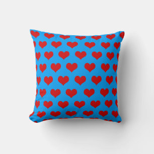 Red Blue Cute Cozy Modern Romantic Chic Heart  Throw Pillow