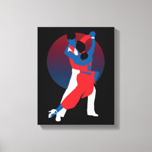 Red & Blue Dancing Silhouette - Tango dancers Canvas Print