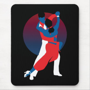 Red & Blue Dancing Silhouette - Tango dancers Mouse Pad