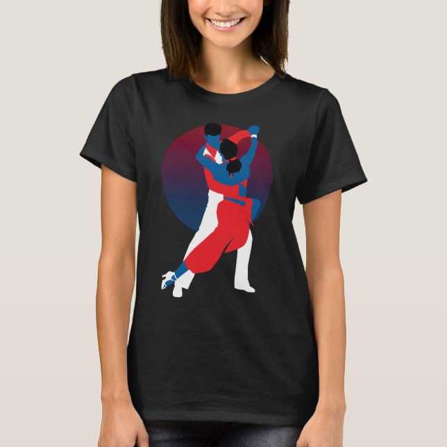 Red & Blue Dancing Silhouette - Tango dancers T-Shirt (Front)