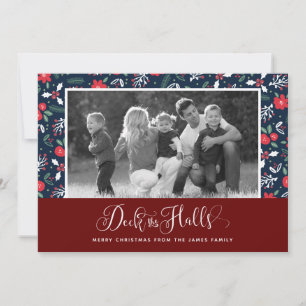 Red Blue Deck The Halls Christmas Photo Cards