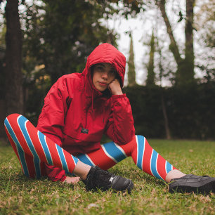 Red Blue Diagonal Stripes Leggings