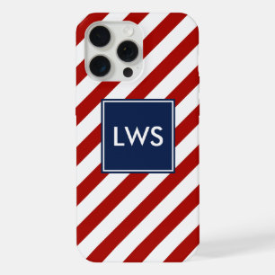 Red Blue Diagonal Stripes Monogram iPhone 15 Pro Max Case