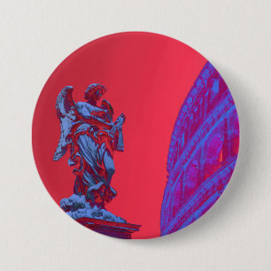 Red, blue digital art of Colosseum and statue 3 Inch Round Button