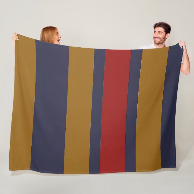 Red Blue Dk Yellow Broad Band Stripes Fleece Blanket (In Situ)