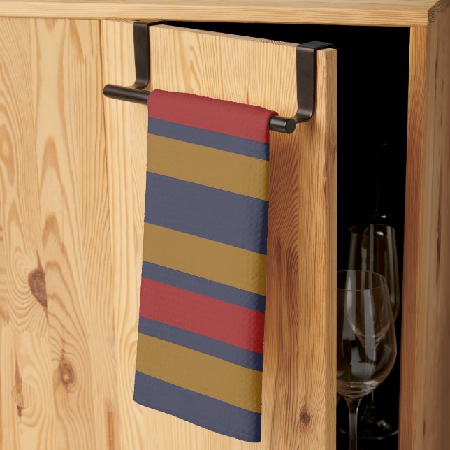 Red Blue Dk Yellow Broad Band Stripes Repeat Kitchen Towel (Thirds Fold)