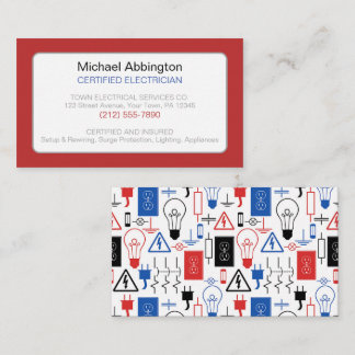Red Blue Electrical Electrician Business Card