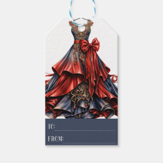 Red Blue Fantasy Dress Gift Tag, Christmas Tags