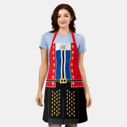 Red Blue Faux Studded Custom Monogram Nutcracker Apron