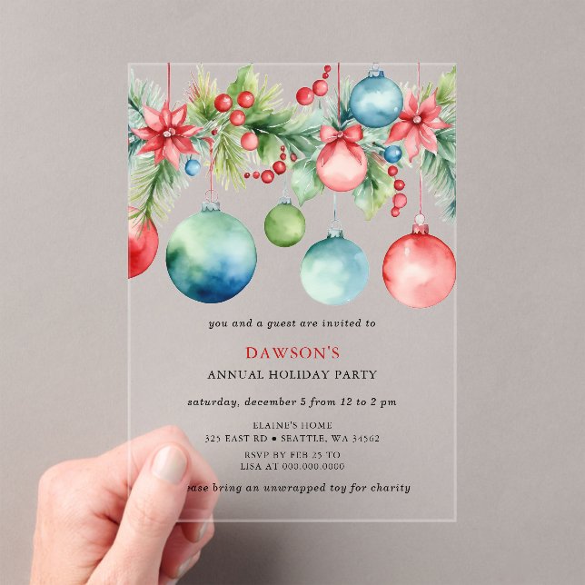 Red Blue Festive Corporate Christmas Party  Acrylic Invitations (Insitu (Handheld))
