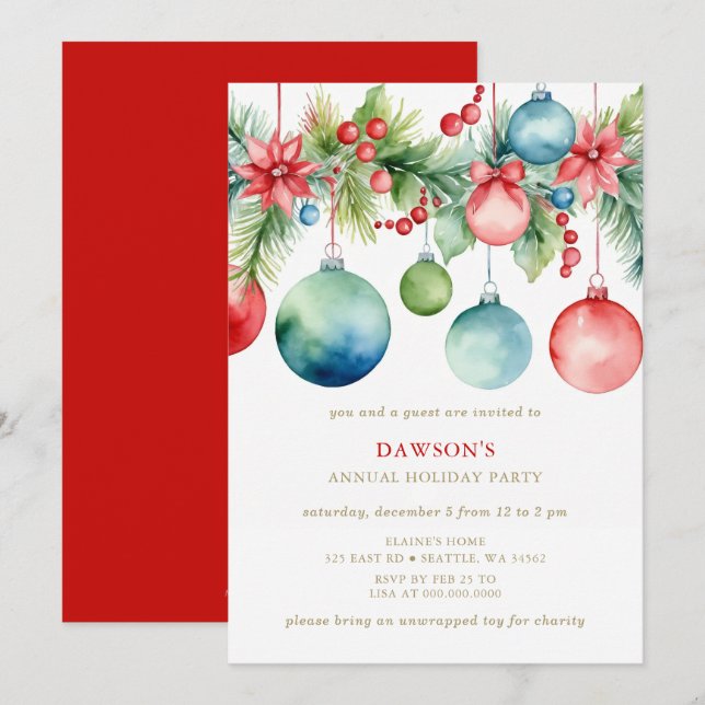 Red Blue Festive Corporate Christmas Party  Invitation (Front/Back)