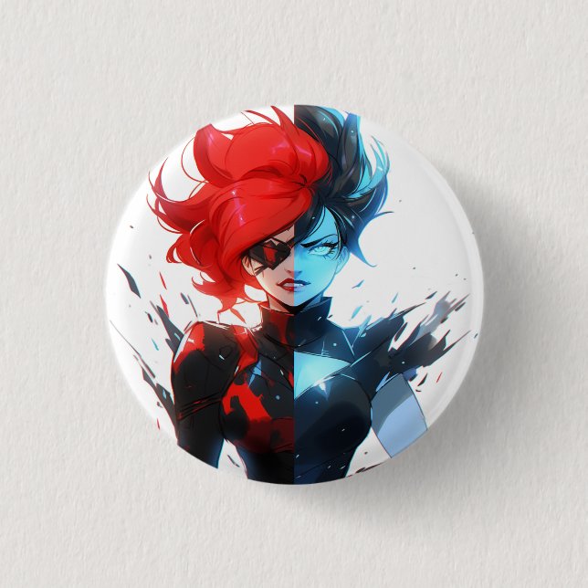 Red Blue Fire Ice Comic Style Anime Girl 1 Inch Round Button (Front)