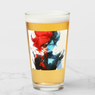Red Blue Fire Ice Comic Style Anime Girl Glass