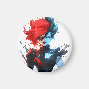 Red Blue Fire Ice Comic Style Anime Girl Magnet