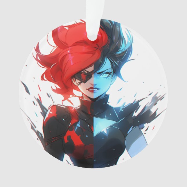 Red Blue Fire Ice Comic Style Anime Girl Ornament (Front)