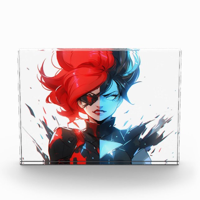 Red Blue Fire Ice Comic Style Anime Girl Photo Block (Front)