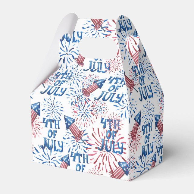 Red Blue Fireworks Firecracker 4th of July Favor Box (Back Side)