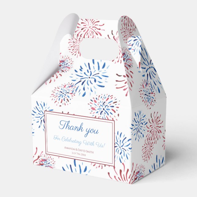 Red Blue Fireworks Firecracker 4th of July Party  Favor Box (Front Side)