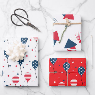 Red & Blue Fireworks Gift Wrap and Party Supplies