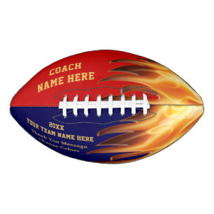 Red Blue Flaming Football Personalized for Coaches