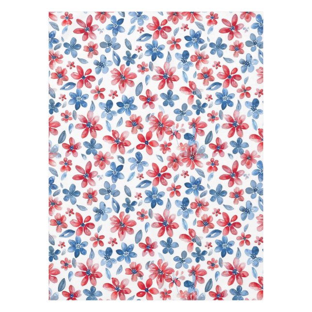 Red Blue Floral 4th July Tablecloth (Front)