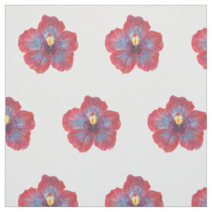 Red Blue Flower Watrecolor Drawing Fabric