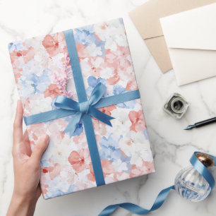 Red Blue Flowers Birthday Wrapping Paper