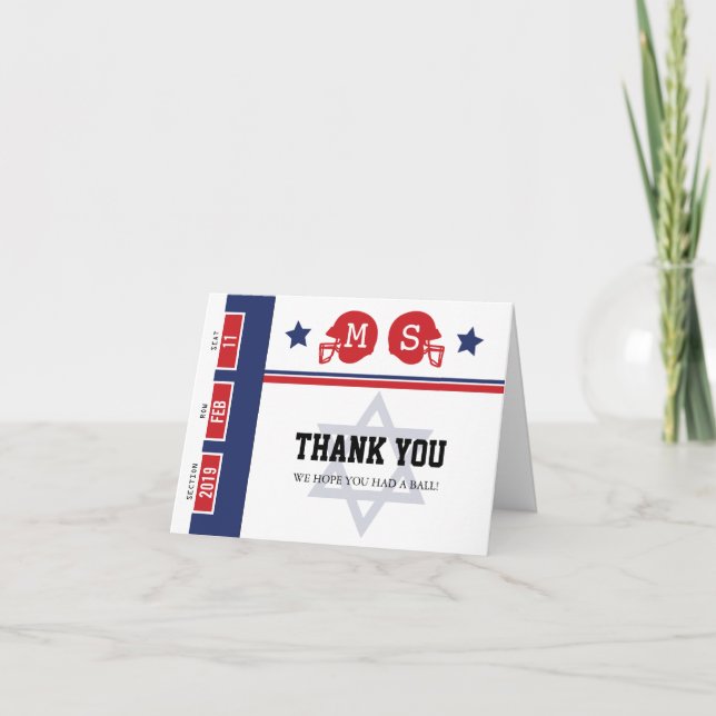 Red Blue Football Billet Bar Mitzvah Merci (Devant)
