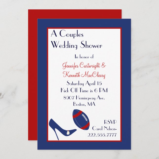 Red & Blue Football Couples Wedding Shower Invitation (Front/Back)