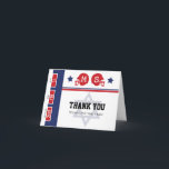 Red Blue Football Ticket Bar Mitzvah Thank You<br><div class="desc">Personalize this Football Ticket Thank You card for your Bar Mitzvah thank you notes. Perfect for your football theme Bar Mitzvah party. Colours are Red and Navy Blue. Add a full image on the inside to showcase your favourite photo or remove to leave blank! Personalize your own message or delete...</div>